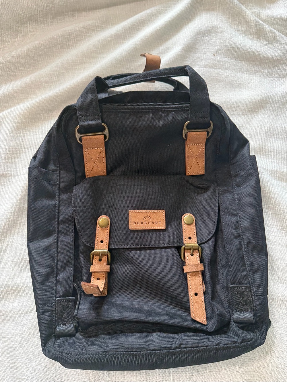 Doughnut Black Backpack with Tan Leather Accents